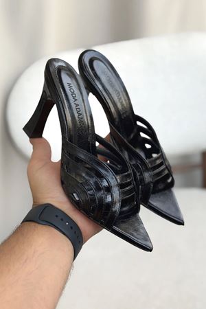 Kadın Wospe Topuklu Terlik - siyah-rugan