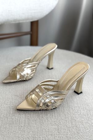 Kadın Wospe Topuklu Terlik - Altın