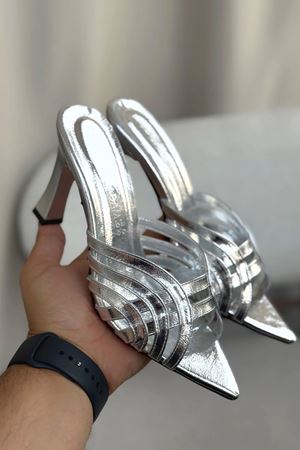 Kadın Wospe Topuklu Terlik - Gümüş