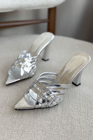 Kadın Wospe Topuklu Terlik - Gümüş