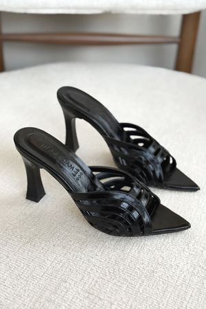 Kadın Wospe Topuklu Terlik - siyah-rugan