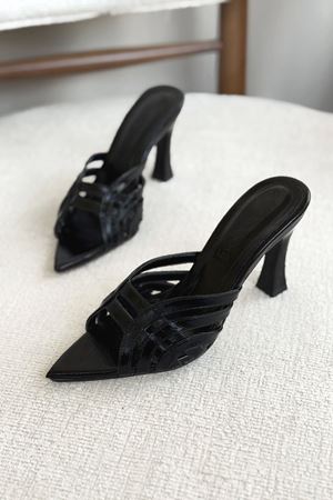 Kadın Wospe Topuklu Terlik - siyah-rugan