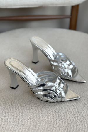 Kadın Wospe Topuklu Terlik - Gümüş