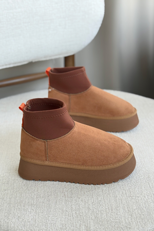 Kadın Royal Streç Kısa Bot - Taba Süet