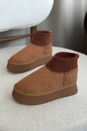 Kadın Royal Streç Kısa Bot - Taba Süet