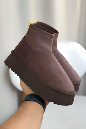 Kadın Royal Streç Kısa Bot - Kahve-Süet