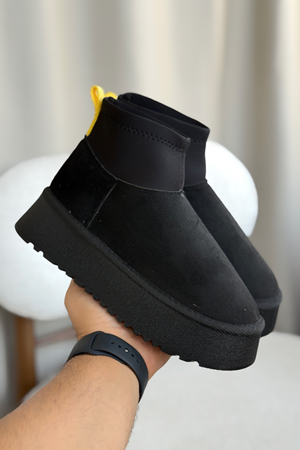 Kadın Royal Streç Kısa Bot - Siyah Süet