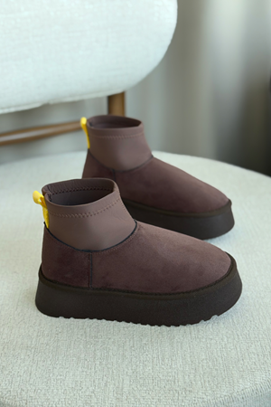 Kadın Royal Streç Kısa Bot - Kahve-Süet