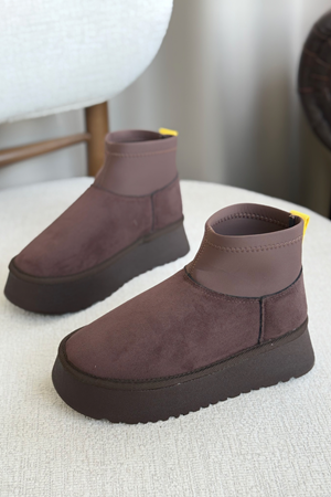 Kadın Royal Streç Kısa Bot - Kahve-Süet