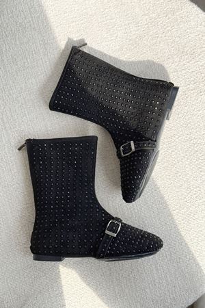 Kadın Geste Taşlı Düz Taban Bot - Siyah