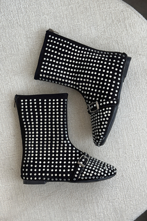 Kadın Geste Taşlı Düz Taban Bot - Siyah-Beyaz Taş