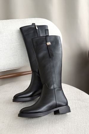 Kadın Gail Düz Tabanlı Tokalı Çizme - siyah-deri