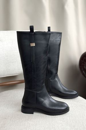 Kadın Gail Düz Tabanlı Tokalı Çizme - siyah-deri