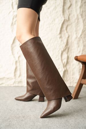 Kadın Wanda Tak Çıkar Çizme - Kahve-Deri