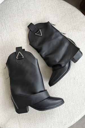 Kadın Silver Kovboy Geniş Konç Çizme - siyah-deri