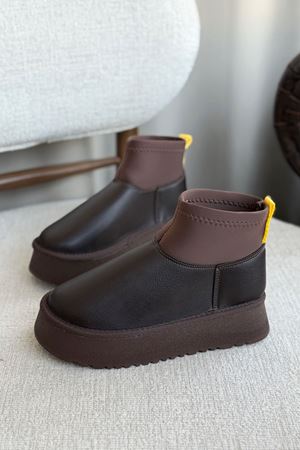 Kadın Royal Streç Kısa Bot - Kahve-Deri