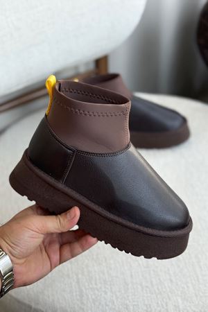 Kadın Royal Streç Kısa Bot - Kahve-Deri