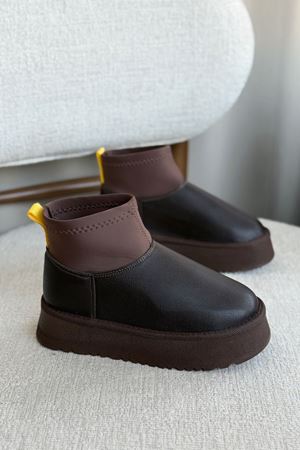 Kadın Royal Streç Kısa Bot - Kahve-Deri