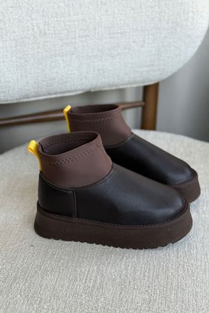 Kadın Royal Streç Kısa Bot - Kahve-Deri