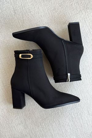 Kadın London Kalın Topuklu Tokalı Bot - Siyah Süet