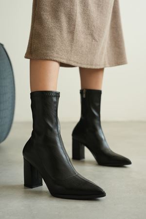 Kadın Enjoy Kalın Topuklu Streç Bot - siyah-deri