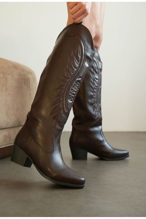Kadın Umke Kovboy Çizme - Kahve-Deri