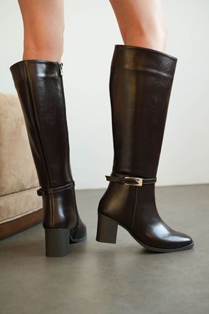 Kadın Luvec Kısa Topuklu Tokalı Çizme - Kahve-Deri