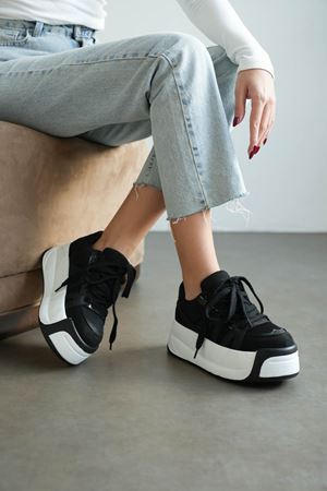 Kadın Yonna Kalın Tabanlı Spor Ayakkabı - Siyah Beyaz