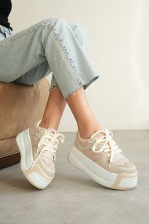 Kadın Gustov Kalın Tabanlı Spor Ayakkabı - Beyaz-Bej