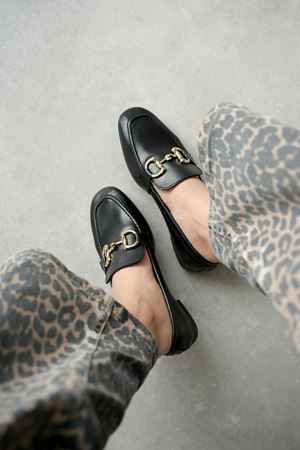 Kadın Pixo Düz Taban Babet - siyah-deri