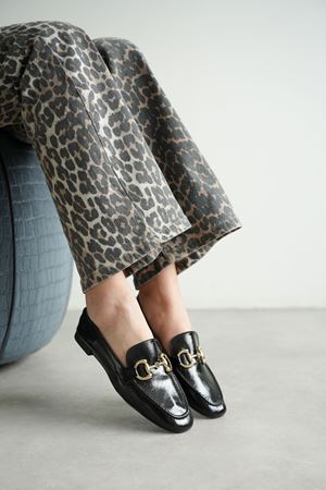 Kadın Pixo Düz Taban Babet - siyah-rugan