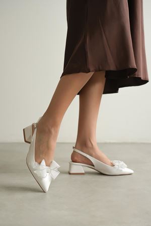 Kadın Howen Kısa Topuklu Ayakkabı - Beyaz-Rugan