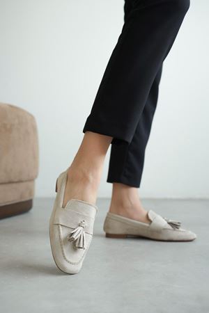 Kadın Boos Düz Taban Püsküllü Babet - Ten Süet