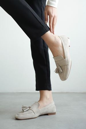 Kadın Boos Düz Taban Püsküllü Babet - Ten Süet