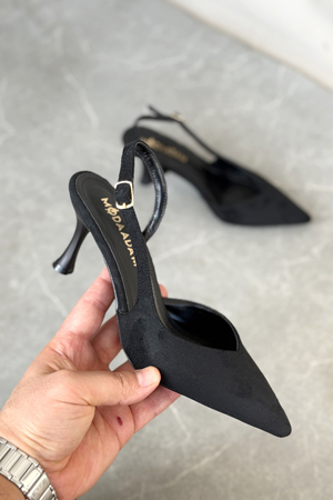 Kadın Eleni İnce Topuklu Ayakkabı - Siyah Süet