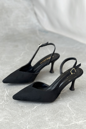Kadın Eleni İnce Topuklu Ayakkabı - Siyah Süet