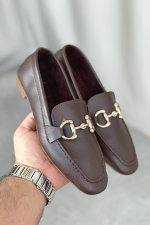 Kadın Pixo Düz Taban Babet - Kahve-Deri