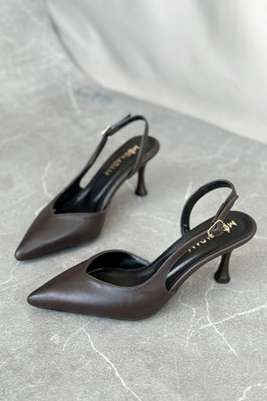 Kadın Eleni İnce Topuklu Ayakkabı - Kahve-Deri