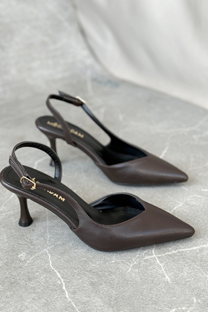 Kadın Eleni İnce Topuklu Ayakkabı - Kahve-Deri