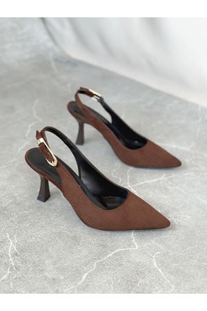 Kadın Ovis Sivri Topuklu Ayakkabı - Kahve-Süet