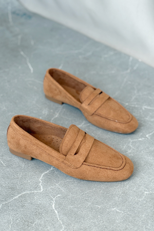 Kadın Olbin Düz Taban Babet - Taba Süet