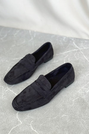 Kadın Olbin Düz Taban Babet - Siyah Süet