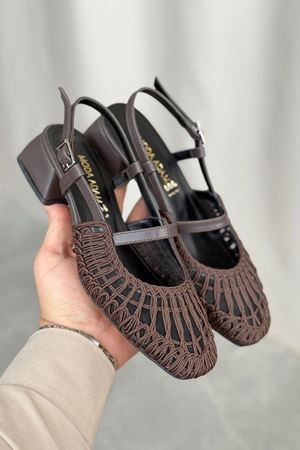 Kadın Cerny Kısa Topuklu Örgülü Ayakkabı - Kahve