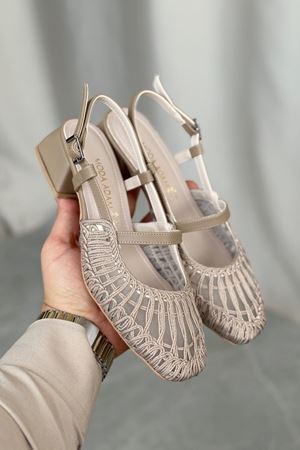 Kadın Cerny Kısa Topuklu Örgülü Ayakkabı - Vizon