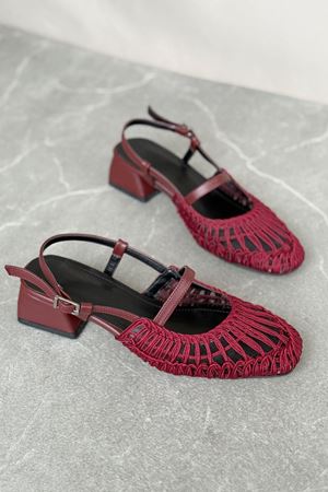 Kadın Cerny Kısa Topuklu Örgülü Ayakkabı - Bordo