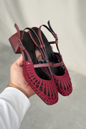 Kadın Cerny Kısa Topuklu Örgülü Ayakkabı - Bordo