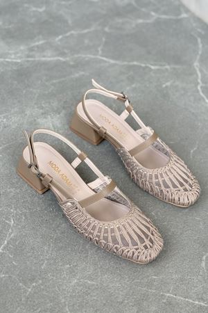 Kadın Cerny Kısa Topuklu Örgülü Ayakkabı - Vizon