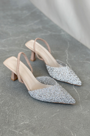 Kadın Monezza Topuklu Cam Kırığı Taşlı Ayakkabı - Nude