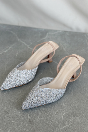 Kadın Monezza Topuklu Cam Kırığı Taşlı Ayakkabı - Nude