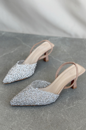 Kadın Monezza Topuklu Cam Kırığı Taşlı Ayakkabı - Nude